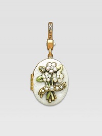 Pearl-look CRYSTALLIZED - Swarovski Elements sparkle on this handcrafted, hand-enameled birthstone locket that opens to hold a favorite photo. Crystal Enamel 18k goldplated brass & brass-plated pewter Month indicated on the back Length, about 1¼ Width, about 1 Spring clip clasp Made in USA Pearl-look CRYSTALLIZED - Swarovski Elements sparkle on this handcrafted, hand-enameled birthstone locket that opens to hold a favorite photo. Crystal Enamel 18k goldplated brass & brass-plated pewter Month indicated on the back Length, about 1¼ Width, about 1 Spring clip clasp Made in USA