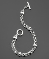 Smooth, sleek and always stylish. This silvertone mixed metal braided chain bracelet by Lauren by Ralph Lauren features a toggle & bar closure. Approximate length: 8 inches.