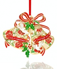 Celebrate the union of love and commitment with Baldwin's Our 1st Christmas Together 2011, a festive gold-plated brass ornament. It's a delightful 2-dimensional creation which you will come to cherish for years to come. (Clearance) Celebrate the union of love and commitment with Baldwin's Our 1st Christmas Together 2011, a festive gold-plated brass ornament. It's a delightful 2-dimensional creation which you will come to cherish for years to come. (Clearance)
