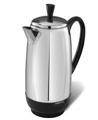 A treat for coffee lovers! Savor the fragrant aromas and rich notes of expertly brewed coffee with this percolator. Prepping a cup a minute, this smart addition will revolutionize your daily cup of Joe by extracting the maximum amount of flavor from grinds and automatically keeping your brew warm to guarantee a piping hot & fantastically fresh cup every time. 1-year warranty. A treat for coffee lovers! Savor the fragrant aromas and rich notes of expertly brewed coffee with this percolator. Prepping a cup a minute, this smart addition will revolutionize your daily cup of Joe by extracting the maximum amount of flavor from grinds and automatically keeping your brew warm to guarantee a piping hot & fantastically fresh cup every time. 1-year warranty.