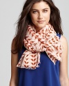 Beautiful butterflies flit and flutter across this lightweight wool scarf from Lola Rose.