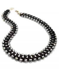 Futuristic fashion, by Bar III. Wrapped in colorful jet chiffon, this necklace makes a scene with crystal sparkle. Crafted in rhodium-plated gold tone mixed metal. Approximate length: 21 inches + 2-inch extender. Futuristic fashion, by Bar III. Wrapped in colorful jet chiffon, this necklace makes a scene with crystal sparkle. Crafted in rhodium-plated gold tone mixed metal. Approximate length: 21 inches + 2-inch extender.