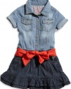 GUESS Kids Girls Little Girl Denim Shirtwaist Dress, MEDIUM STONE (5)