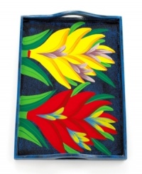 Embodying the beauty of Haiti's native flora, this tropical tray is hand painted by skilled Haitian artisans. An artful, functional piece teeming with texture and tone, it's a fun way to serve drinks or organize everything on top of your dresser. Embodying the beauty of Haiti's native flora, this tropical tray is hand painted by skilled Haitian artisans. An artful, functional piece teeming with texture and tone, it's a fun way to serve drinks or organize everything on top of your dresser.