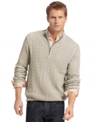 Go classy with cable and this 1/4-zip sweater from Izod. Go classy with cable and this 1/4-zip sweater from Izod.