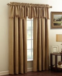 Scrolling damask patterns are layered in shimmering color, offering most elegant style in the Lancaster window valance. Lined with woven piping and crystal-cut beads, it presents the utmost in luxury. Scrolling damask patterns are layered in shimmering color, offering most elegant style in the Lancaster window valance. Lined with woven piping and crystal-cut beads, it presents the utmost in luxury.