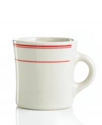 Bring a taste of nostalgia to casual tables with the America's Original Diner collection from Homer Laughlin. A retro-cool pattern in colors that complement Fiesta makes the banded mug an irresistible blast from the past. Ultra-durable china promises to brighten your meals indefinitely. Bring a taste of nostalgia to casual tables with the America's Original Diner collection from Homer Laughlin. A retro-cool pattern in colors that complement Fiesta makes the banded mug an irresistible blast from the past. Ultra-durable china promises to brighten your meals indefinitely.