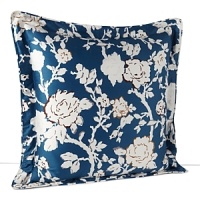 Floral branches, accented in rust and gold, are silhouetted against a bold blue background in this printed sham from DIANE von FURSTENBERG. Floral branches, accented in rust and gold, are silhouetted against a bold blue background in this printed sham from DIANE von FURSTENBERG.
