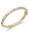 A pretty accent for your petite one. This delicate bangle bracelet features a pink and multicolored enamel flower decor over a 18k gold over sterling silver setting. Bracelet secures with a hinge clasp. Approximate diameter: 2 inches.