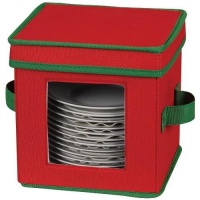 Household Essentials Holiday Dinnerware Storage Chest for Saucers, Red with Green Trim Household Essentials Holiday Dinnerware Storage Chest for Saucers, Red with Green Trim