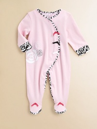 Embroidered, screened and appliquéd rosettes, plus tiny bows, adorn a cozy cotton knit footie that's super feminine.Rounded neckline with rosette print trimCurved snap frontLong sleeves with print cuffsSnap legsFeet with bows and print solesCottonMachine washImported Please note: Number of snaps may vary depending on size ordered. Embroidered, screened and appliquéd rosettes, plus tiny bows, adorn a cozy cotton knit footie that's super feminine.Rounded neckline with rosette print trimCurved snap frontLong sleeves with print cuffsSnap legsFeet with bows and print solesCottonMachine washImported Please note: Number of snaps may vary depending on size ordered.