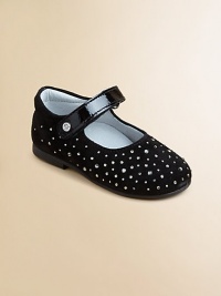Dazzling swarovski crystals lend an eye-catching touch to these sweet, suede and patent leather Mary Jane flats.Grip-tape patent leather strapSuede and patent leather upperLeather liningPadded insoleRubbed soleImported Dazzling swarovski crystals lend an eye-catching touch to these sweet, suede and patent leather Mary Jane flats.Grip-tape patent leather strapSuede and patent leather upperLeather liningPadded insoleRubbed soleImported