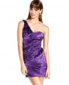 Adorned in paillettes and flaunting an asymmetrical panel design, this one-shoulder dress from Roberta dares you to rock out in statement-making party style.