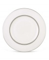 Metropolitan sensibility and modern design combine in this understated white bone china from Lenox's collection of dinnerware and dishes. Platinum gild along the edge is enhanced by a clean, platinum geometric pattern reminiscent of architectural details. Accent plates feature the geometric pattern along the interior verge, with a thin platinum band along the outer rim.