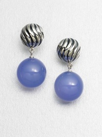 From the Elements Collection. A simply chic style with a blue chalcedoncy ball drop on a sleek, textured steering silver bead. Blue chalcedoncySterling silverWidth, about 1Post backImported 