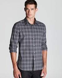 Invite this plaid shirt into your wardrobe of button-downs for a handsome design with traditional, masculine appeal. Invite this plaid shirt into your wardrobe of button-downs for a handsome design with traditional, masculine appeal.