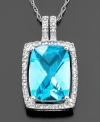 A breath of fresh air. This beautiful necklace features emerald-cut blue topaz (7-1/2 ct. t.w.) and round-cut diamond (1/5 ct. t.w.) set in 14k white gold. Approximate length: 18 inches. Approximate drop: 3/4 inch.