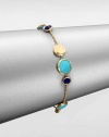 From the Jaipur Resort Collection. Vivid turquoise, gold-flecked lapis and freeform discs of 18k gold with a rich brushstroke texture are all dotted along a delicate chain in this oh-so-elegant design.Lapis and turquoise18k yellow goldLength, about 7Lobster claspMade in Italy