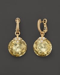 Round canary crystal stones and diamond accents adorn these 18K gold earrings from Judith Ripka.