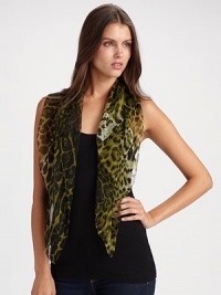 Lavish Italian silk square in exotic leopard print. About 35 X 35 Silk; dry clean Made in Italy 