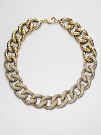 Shimmering rhinestones and a hammered finish dress up this chain-link style.Goldtone tin alloyRhinestonesBrass lobster claspAbout 10.5 longImported Shimmering rhinestones and a hammered finish dress up this chain-link style.Goldtone tin alloyRhinestonesBrass lobster claspAbout 10.5 longImported