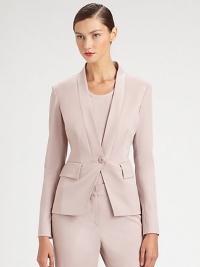 Italian stretch wool, tailored in a sleek, modern style finished with a single button closure.Banded lapelsButton closureFlap pocketsBack ventAbout 24 from shoulder to hemWool/spandexDry cleanImported of Italian fabricModel shown is 5'10 (177cm) wearing US size 4. Italian stretch wool, tailored in a sleek, modern style finished with a single button closure.Banded lapelsButton closureFlap pocketsBack ventAbout 24 from shoulder to hemWool/spandexDry cleanImported of Italian fabricModel shown is 5'10 (177cm) wearing US size 4.