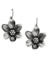 Take the time to stop and smell the flowers. These darling Fossil earrings feature intricate sculpted flowers crafted in silver tone mixed metal. Embellished with crystal accents for a sweet finish. Hangs on fishwire. Approximate drop: 1-1/2 inches.