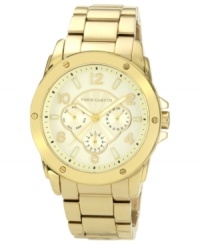 This menswear-inspired watch from Vince Camuto incorporates versatility with golden fashion. This menswear-inspired watch from Vince Camuto incorporates versatility with golden fashion.