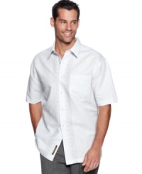 Tradition is key. Cubavera stays true to their roots with this delicately embroidered linen creation, ready for casual-day pairings. Tradition is key. Cubavera stays true to their roots with this delicately embroidered linen creation, ready for casual-day pairings.