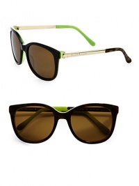 This eclectic style features two-tone acetate and shiny metal in a classic shape. Available in tortoise-kiwi with brown polarized lens. Logo temples100% UV protectionImported This eclectic style features two-tone acetate and shiny metal in a classic shape. Available in tortoise-kiwi with brown polarized lens. Logo temples100% UV protectionImported
