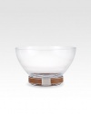 Supple stitched leather and sleek nickel accents imbue the Henley serving bowl with heritage panache.Leather/glass/nickel5.7H X 9.5DClean leather with a soft clothHand wash glassImported