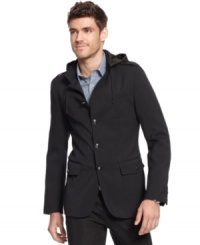 This hooded jacket from Kenneth Cole New York combines downtown cool with uptown polish. This hooded jacket from Kenneth Cole New York combines downtown cool with uptown polish.