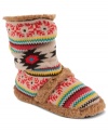 The eclectic Daphne booties from Muk Luks features a bold pattern and faux-fur detailing to keep you warm in style.