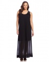 DKNYC Women's Plus-Size Sleeveless Dress With Chiffon Hem and Yoke