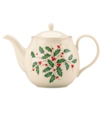 Perfect for entertaining, this porcelain teapot is trimmed with gold and a holly motif to match the beloved Lenox Holiday dinnerware collection. Perfect for entertaining, this porcelain teapot is trimmed with gold and a holly motif to match the beloved Lenox Holiday dinnerware collection.