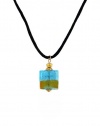 Necklace - N167 - Murano Glass & Fire Polished Glass Style - Square Shape ~ Aqua & Gold