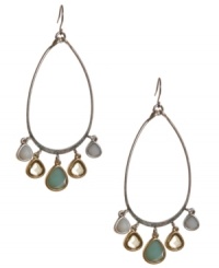 No one can escape your charms. Lucky Brand's beaded drop earrings shimmer with clear and jade-colored plastic beads. Setting crafted from an intricate mix of titanium and silver and gold tone mixed metal. Approximate drop: 3 inches. No one can escape your charms. Lucky Brand's beaded drop earrings shimmer with clear and jade-colored plastic beads. Setting crafted from an intricate mix of titanium and silver and gold tone mixed metal. Approximate drop: 3 inches.