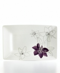 Hand-painted purple and white flowers sprawl across this rectangular platter, giving your tabletop a contemporary garden vibe. In glazed earthenware, the Anna Plum set from the Laurie Gates collection of dinnerware and dishes is an easy way to spruce up your decor for small gatherings or quiet nights at home. Hand-painted purple and white flowers sprawl across this rectangular platter, giving your tabletop a contemporary garden vibe. In glazed earthenware, the Anna Plum set from the Laurie Gates collection of dinnerware and dishes is an easy way to spruce up your decor for small gatherings or quiet nights at home.