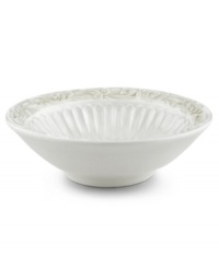 With a raised pattern of cascading vines on the rim and elegant fluting inside, this fruit bowl brings distinctly vintage style to the table. Coordinates with Butler's Pantry dinnerware and dishes collection. With a raised pattern of cascading vines on the rim and elegant fluting inside, this fruit bowl brings distinctly vintage style to the table. Coordinates with Butler's Pantry dinnerware and dishes collection.