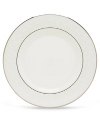 Pure opulence. Posh opalescence. This classically designed line of Lenox dinnerware and dishes is accented by a platinum rim and a delicate flourish of vine-like, white-on-white imprints with raised, iridescent enamel dots. Great gift for housewarming, wedding or yourself. Pure opulence. Posh opalescence. This classically designed line of Lenox dinnerware and dishes is accented by a platinum rim and a delicate flourish of vine-like, white-on-white imprints with raised, iridescent enamel dots. Great gift for housewarming, wedding or yourself.