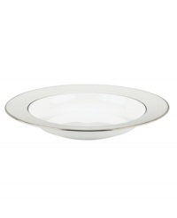 A sweet lace pattern combines with platinum borders to add graceful elegance to your tabletop. The classic shape and pristine white shade make this rim soup bowl a timeless addition to any meal. From Lenox's dinnerware and dishes collection. A sweet lace pattern combines with platinum borders to add graceful elegance to your tabletop. The classic shape and pristine white shade make this rim soup bowl a timeless addition to any meal. From Lenox's dinnerware and dishes collection.