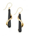 Twisted 14k gold insets put an eye-catching and modern spin on drop earrings. Spiral-shaped onyx (35x6 mm) is set in 14k gold. Measures 1-1/2 inches.