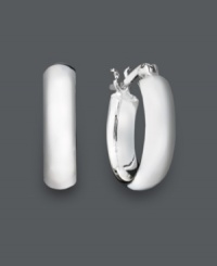 Silver sophistication combines with traditional elegance. This perfect pair of hoops features a smooth, flat, design. Crafted in sterling silver. Approximate diameter: 5/8 inch. Silver sophistication combines with traditional elegance. This perfect pair of hoops features a smooth, flat, design. Crafted in sterling silver. Approximate diameter: 5/8 inch.