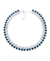 Frost your neckline with icy shimmer. Swarovski's hot collar necklace features two sparkling rows of Montana blue and clear crystals. Set in silver tone mixed metal. Approximate length: 15 inches. Frost your neckline with icy shimmer. Swarovski's hot collar necklace features two sparkling rows of Montana blue and clear crystals. Set in silver tone mixed metal. Approximate length: 15 inches.