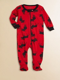 For your little adventurer, a trip to the northern wilderness with this bold, bright moose print to keep your little one cozy.Ribbed crewneckSnap neck tabFront and leg zipperLong sleeves with contrast ribbed cuffsFeet with non-slip dots on solesCottonMachine washImported For your little adventurer, a trip to the northern wilderness with this bold, bright moose print to keep your little one cozy.Ribbed crewneckSnap neck tabFront and leg zipperLong sleeves with contrast ribbed cuffsFeet with non-slip dots on solesCottonMachine washImported
