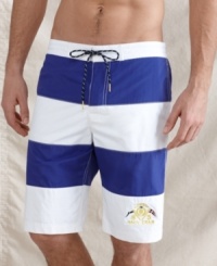 Buoy your beach style with these swim trunks from Tommy Hilfiger. Buoy your beach style with these swim trunks from Tommy Hilfiger.