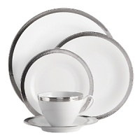 A thick band of sparkling platinum edges each high-quality Limoge porcelain piece in Michael Aram's Silversmith dinnerware collection. It's designed to pair perfectly with a range of settings, from casual to formal. A thick band of sparkling platinum edges each high-quality Limoge porcelain piece in Michael Aram's Silversmith dinnerware collection. It's designed to pair perfectly with a range of settings, from casual to formal.