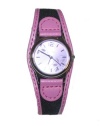 Zou Zou Purple with Flower Design Dial Pink Faux Leather and Black Fabric Ladies Watch ZRT6009