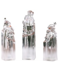 Brr...it's cold outside! Give these frosty friends a warm home during the holiday season as the show off their sparkling style. A frosted technique at the bottom of each figure gives them a cool look. Brr...it's cold outside! Give these frosty friends a warm home during the holiday season as the show off their sparkling style. A frosted technique at the bottom of each figure gives them a cool look.