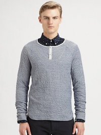 Thanks to athletic raglan sleeves and easy pullover design, this just might be the best layering piece of the season.Button placketRaglan sleevesButton-down style95% cotton/3% nylon/2% elastaneMachine washImported Thanks to athletic raglan sleeves and easy pullover design, this just might be the best layering piece of the season.Button placketRaglan sleevesButton-down style95% cotton/3% nylon/2% elastaneMachine washImported